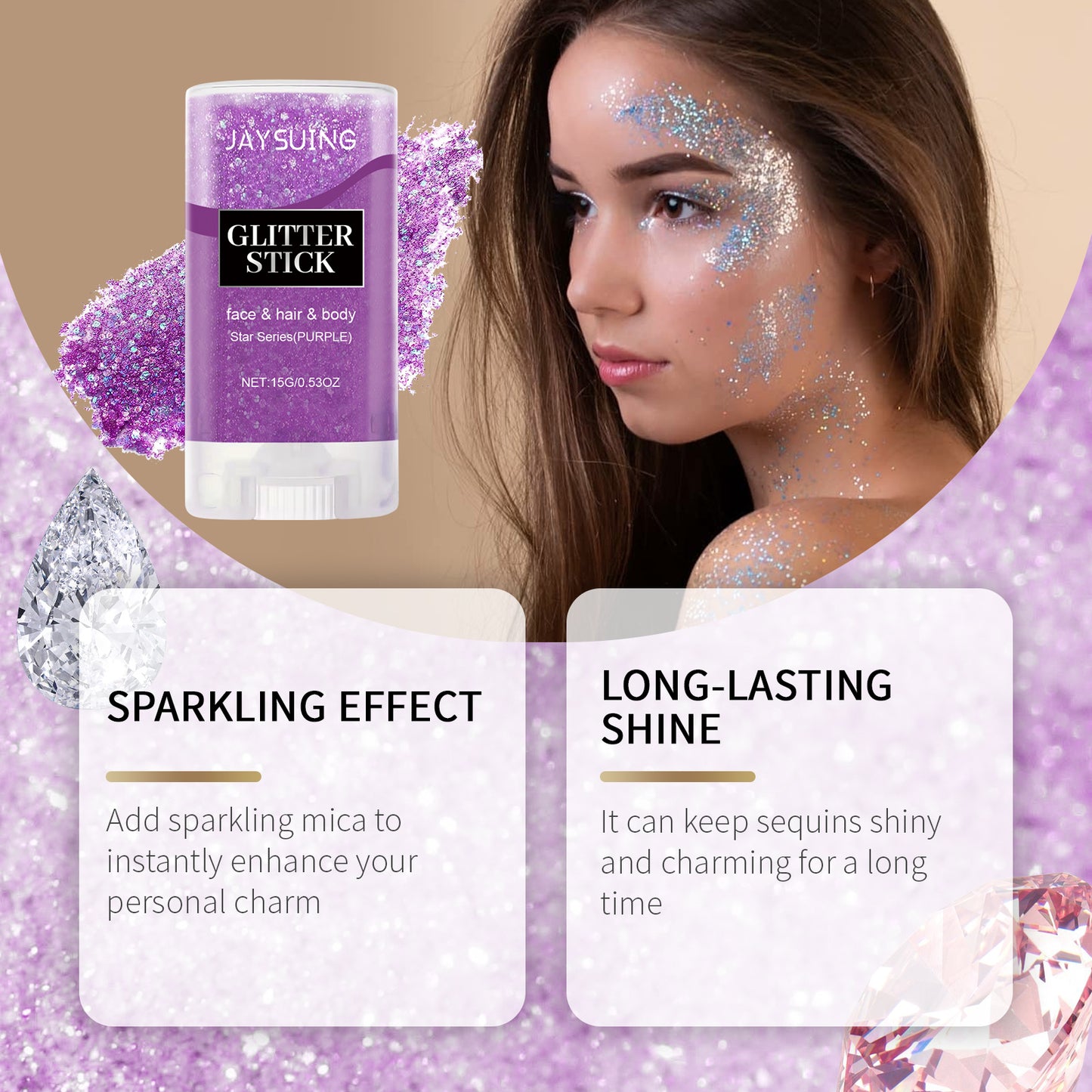 Jaysuing Purple Sequined Glitter Stick for Party Dance Glow