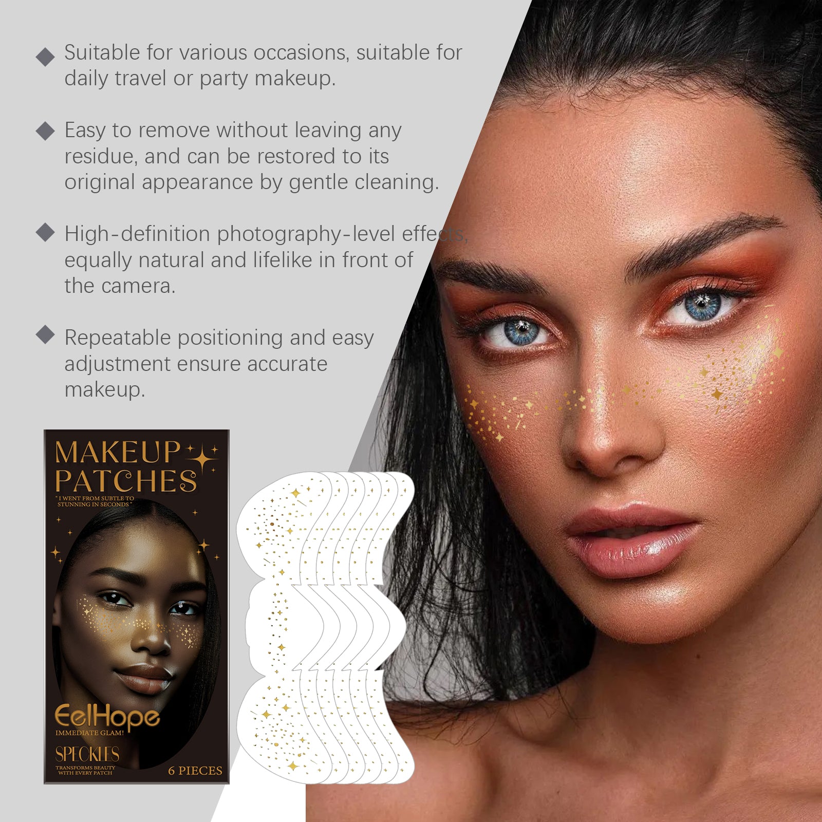 Eelhope Party Freckle Tattoo Stickers with Glitter Spot Makeup Effects