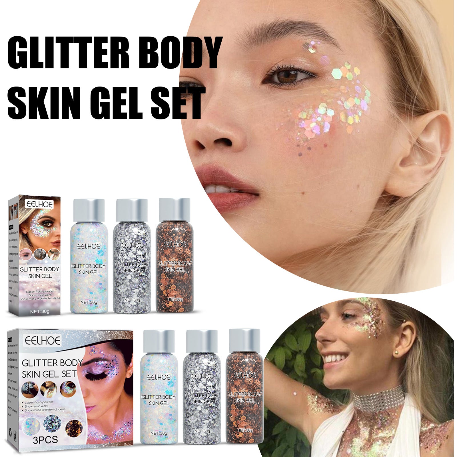 EELHOE White Shining Body Gel with Fish Scale Sequin Effect