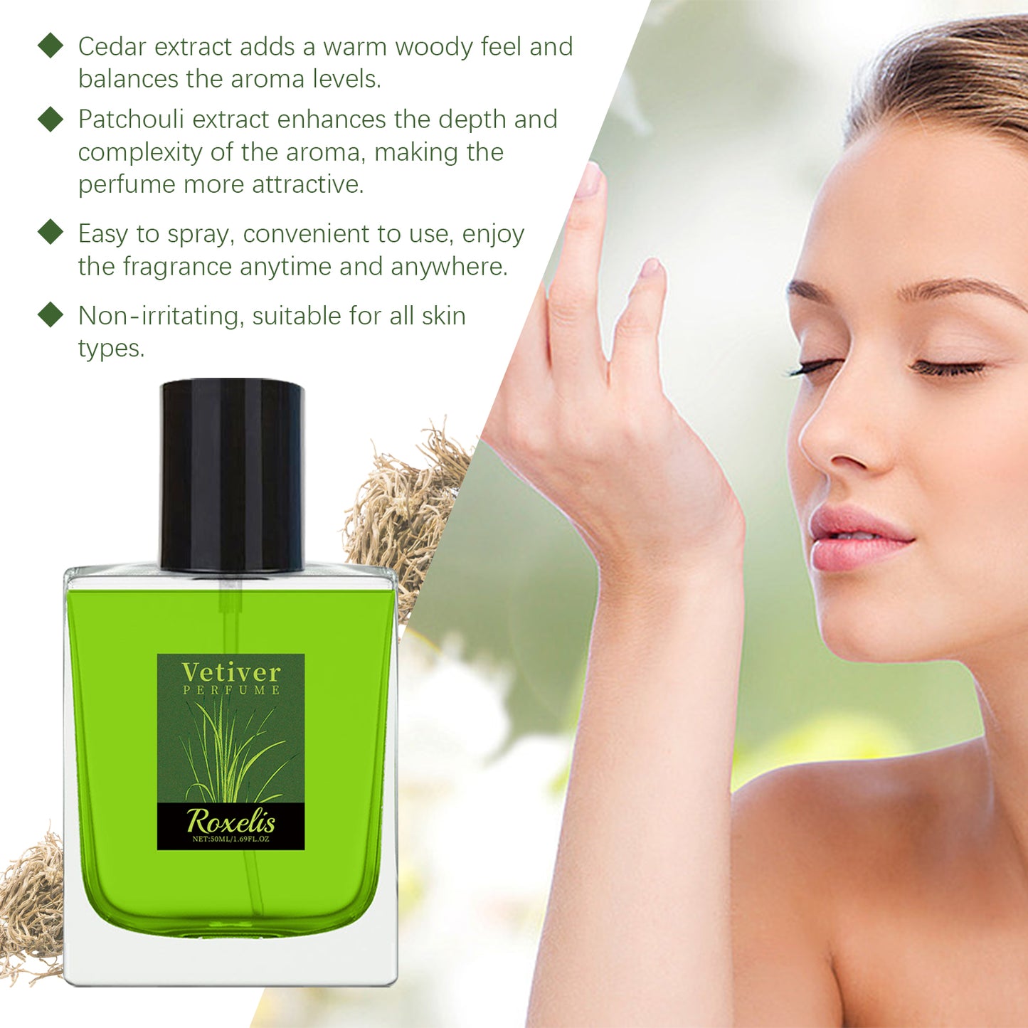 Roxelis Vetiver Fresh Perfume Exudes Charm Natural Fresh