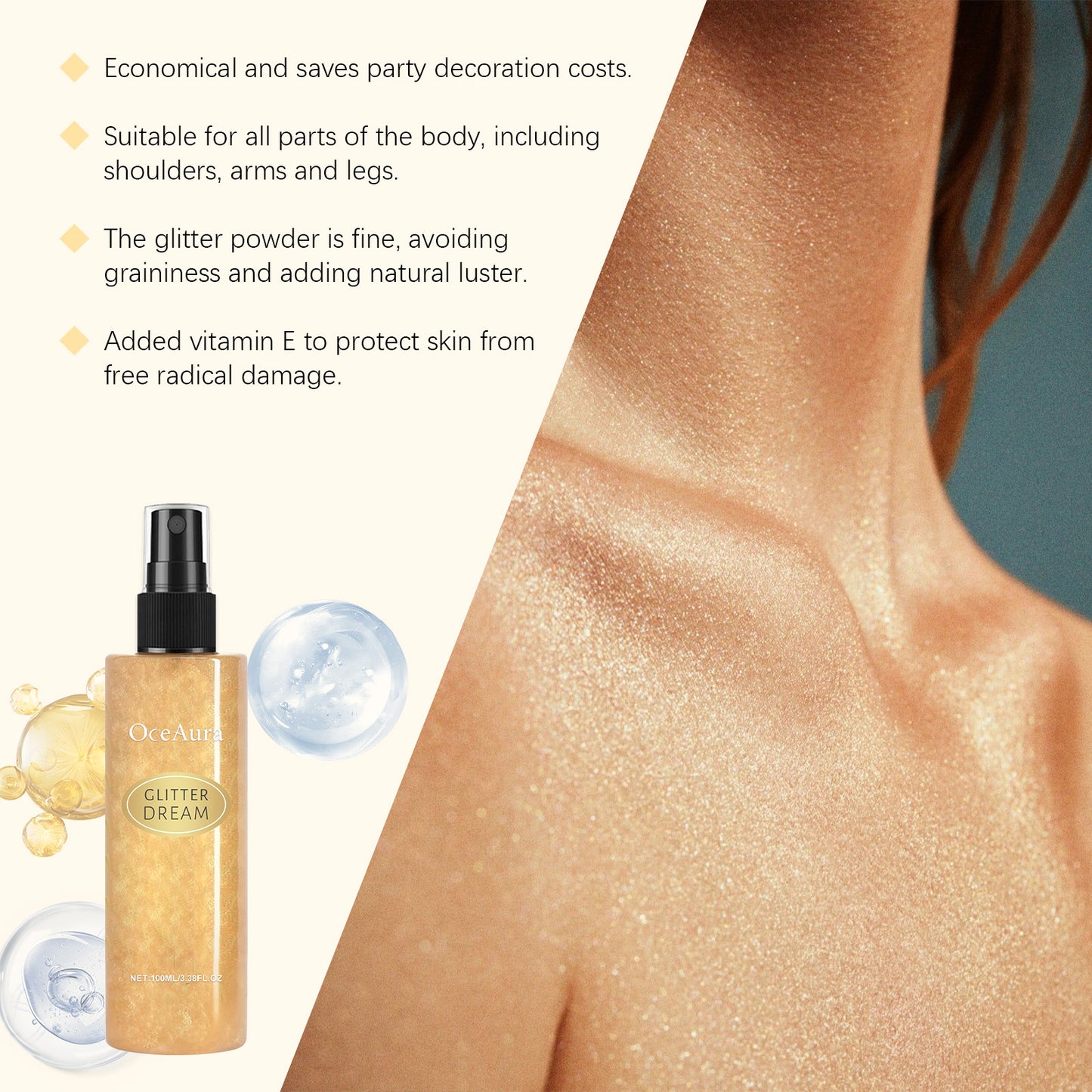 OceAura Body Glitter Spray Natural Stereoscopic 
