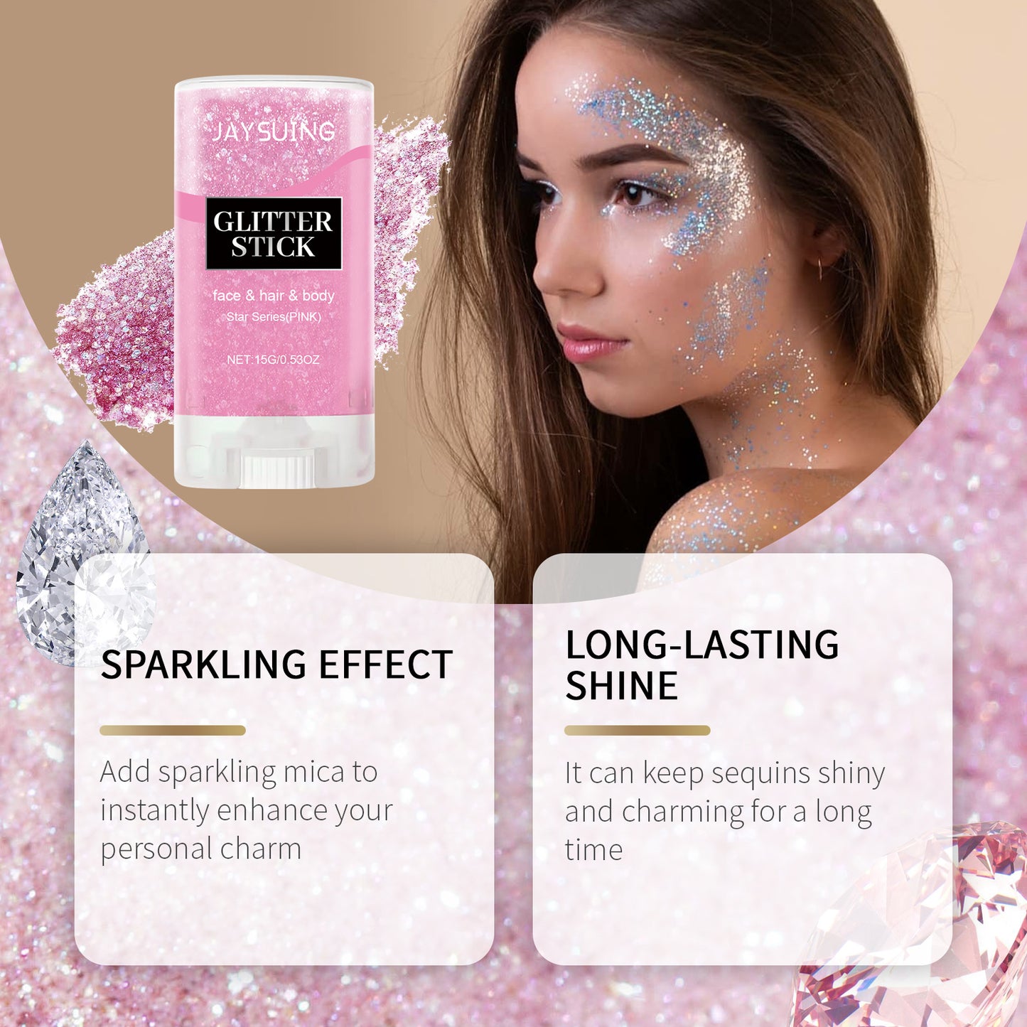 Jaysuing Pink Sequined Glitter Stick for Party Dance Glow